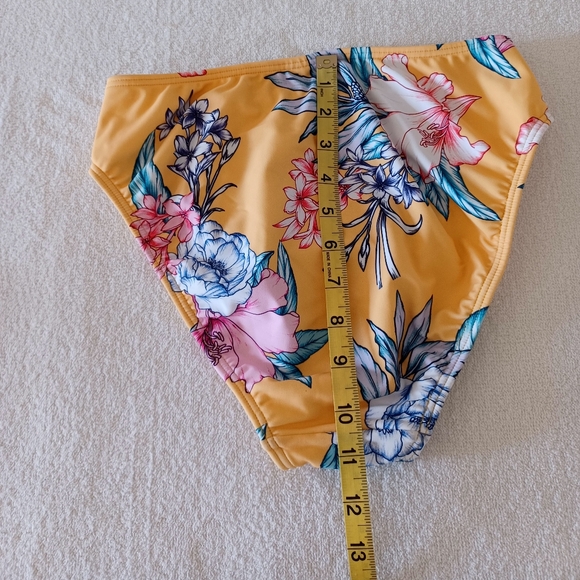 VENUS Yellow Tropical Floral Print High-Leg Bikini Bottom, size S - Picture 8 of 9